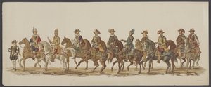 Parada Delft z 1862 r., czwarta grupa Czwarte Lustrum Akademii Królewskiej w Delft - Ao. 1862 - Costumed Optogt (tytuł serii na obiekcie)