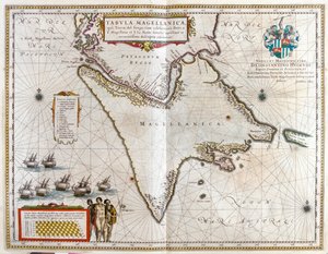 Argentyna, Chile, Cieśnina Magellana, Ziemia Fuego, w "Theatrum Orbis Terrarum, sive Atlas Novus" Willema Blaeu, Amsterdam autorstwa Willem Blaeu