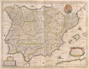 Półwysep Iberyjski, w "Theatrum Orbis Terrarum, sive Atlas Novus" Willema Blaeu, Amsterdam autorstwa Willem Blaeu