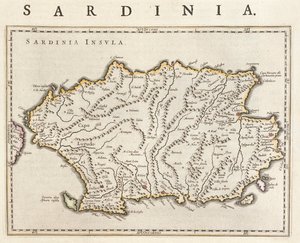 Wyspa Sardynia, Włochy, w "Theatrum Orbis Terrarum, sive Atlas Novus" Willema Blaeu, Amsterdam autorstwa Willem Blaeu