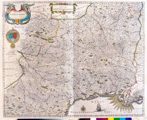 Mapa obejmująca Langwedocję - Roussillon - Montpellier - Tuluzę - Awinion - Arles, w "Theatrum Orbis Terrarum, sive Atlas Novus" Willema Blaeu, Amsterdam. autorstwa Willem Blaeu