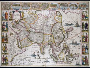Mapa Azji. Talerz z Atlasu Willema Janszoon Blaeu autorstwa Willem Blaeu