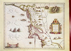 Mapa Nova Belgica lub New Belgium i Anglia Nova lub New England autorstwa Willema Janszoon Blaeu autorstwa Willem Blaeu