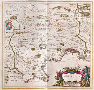 Middlesex, w "Theatrum Orbis Terrarum, sive Atlas Novus" Willema Blaeu, Amsterdam autorstwa Willem Blaeu