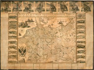 Nowa i dokładna ilustracja Niemiec w całości autorstwa Willema Janszoon Blaeu, miedzioryt, wydrukowany w Amsterdamie autorstwa Willem Blaeu