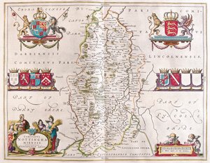 Hrabstwo Nottingham, w "Theatrum Orbis Terrarum, sive Atlas Novus" Willema Blaeu, Amsterdam autorstwa Willem Blaeu