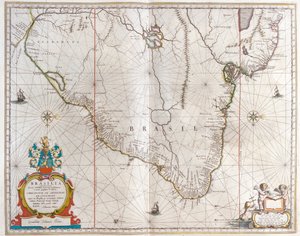 Paragwaj, Boliwia, Brazylia, w "Theatrum Orbis Terrarum, sive Atlas Novus" Willema Blaeu, Amsterdam autorstwa Willem Blaeu