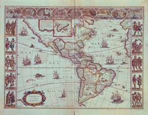 Tabliczka przedstawiająca mapę Ameryki Południowej autorstwa Willem Blaeu