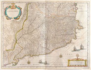 Prowincja Katalonia, Hiszpania, w "Theatrum Orbis Terrarum, sive Atlas Novus" Willema Blaeu, Amsterdam autorstwa Willem Blaeu