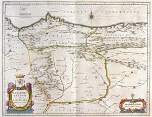 Hiszpańska prowincja Asturia, Kastylia i Leon, w tym miasta Oviedo, Leon, Santander, Valladolid, w "Theatrum Orbis Terrarum, sive Atlas Novus" Willema Blaeu, Amsterdam autorstwa Willem Blaeu