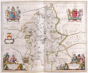 Staffordshire, n "Theatrum Orbis Terrarum, sive Atlas Novus" Willema Blaeu, Amsterdam autorstwa Willem Blaeu