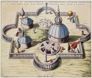 Stelleburgum sive Observatorium Subterraeum, podziemne obserwatorium astronomiczne w Stjerneborgu (zamek gwiezdny), zaprojektowane przez Tycho Brahe (1546-1601) na wyspie Hven w Danii, rys. Willem Blaeu, ok. 1595. autorstwa Willem Blaeu