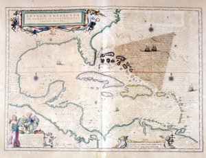 Morze Karaibskie: można zobaczyć trójkąt bermudzki między Archipelagiem Bermudzkim, Miami i Portoryko. Według Atlasu Wilhelma Blaeu