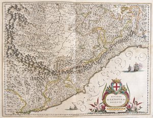 Zachodnia riwiera Ligurii, Włochy, w "Theatrum Orbis Terrarum, sive Atlas Novus" Willema Blaeu, Amsterdam autorstwa Willem Blaeu