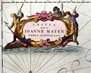 Łowcy wielorybów przedstawieni na desce Atlasu Williama Blaeu, wydrukowanego w Amsterdamie w 1656 roku. autorstwa Willem Blaeu