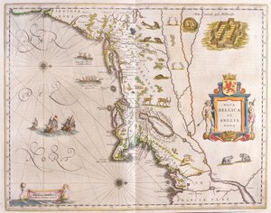 skrajne północno-wschodnie wybrzeże Stanów Zjednoczonych, w "Theatrum Orbis Terrarum, sive Atlas Novus" Willema Blaeu, Amsterdam autorstwa Willem Blaeu