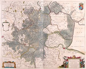 zalane obszary" w Norfolk, Suffolk, Huntington, Northampton, Cambridge i Lincoln, w "Theatrum Orbis Terrarum, sive Atlas Novus" Willema Blaeu, Amsterdam. autorstwa Willem Blaeu