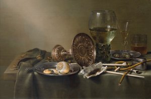 Martwa natura z kieliszkami i tytoniem autorstwa Willem Claesz. Heda