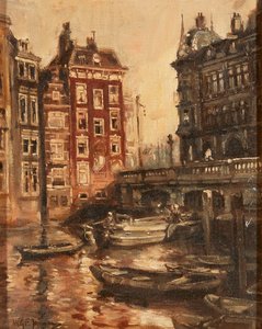 Most nad kanałem, Rotterdam (olej na płótnie) autorstwa Willem Georg Frederik Jansen