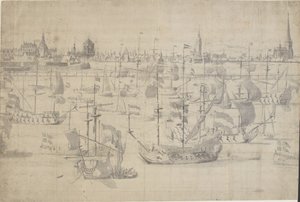 Holenderska flota na Kopenhadze Czerwonej 1658 autorstwa Willem I van de Velde