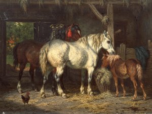 Konie w stajni (obraz) autorstwa Willem Jacobus Boogaard