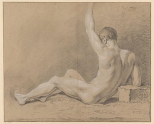 akt męski w pozycji siedzącej, widziany z tyłu (I nagroda 1769)