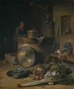 Wnętrze chłopskie z kobietą przy studni, ok. 1642-43 (olej na płycie) autorstwa Willem Kalf