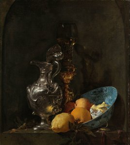 Martwa natura ze srebrnym dzbankiem i porcelanową miską Martwa natura ze srebrnym dzbanem autorstwa Willem Kalf