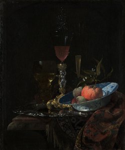 Kieliszek do wina i miska owoców, 1663 autorstwa Willem Kalf