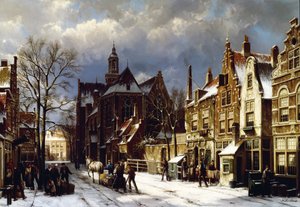 Scena uliczna, Amsterdam (olej na płótnie)