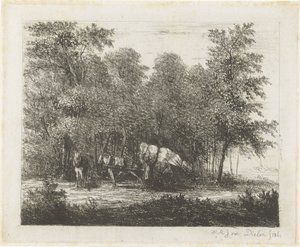 Krajobraz z mężczyzną z w pełni załadowanym wozem i zaprzęgniętym koniem autorstwa Willem Matthias Jan van Dielen