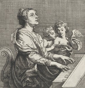 Św. Cecylia grająca na organach z dwoma puttami po prawej, ca. 1631.