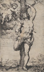 Męczeństwo św. Sebastiana, z koronacją aniołów w lewym górnym rogu, ca. 1620-32.. autorstwa Willem Panneels