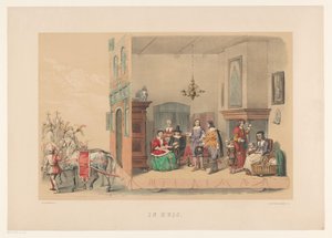 Druga grupa maskarady w Utrechcie w 1856 r. W domu (tytuł na obiekcie) Nasza ojczyzna około połowy XVII wieku, zaproponowana przez H.H. studenci, członkowie Mutua Fides, z okazji 220-lecia Utrechtsche Hoogeschool, 25 czerwca