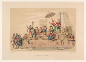 Szósta grupa maskarady w Utrechcie w 1856 r. Wesołych Świąt (tytuł na obiekcie) Nasza ojczyzna około połowy XVII wieku, zaproponowana przez H.H. studenci, członkowie Mutua Fides, z okazji 220-lecia Utrechtsche Hoogeschool, 25-lecia.