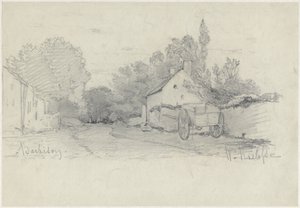 Widok ulicy z wózkiem w Barbizon autorstwa Willem Roelofs (I)