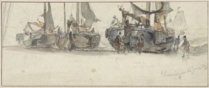 Łodzie rybackie na plaży Scheveningen autorstwa Willem Roelofs (I)