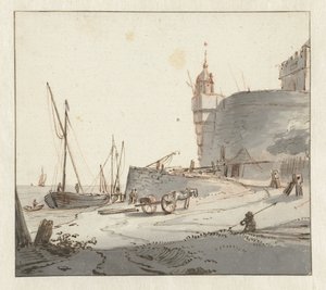 Widok na port w pobliżu murów miejskich autorstwa Willem Schellinks