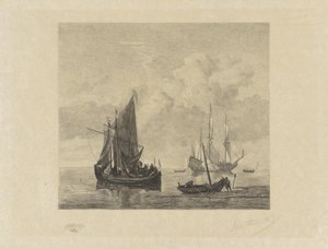 Żaglowce na spokojnych morzach autorstwa Willem Steelink (II) (signed by artist)