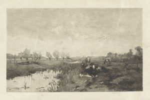 Krajobraz polderowy z krowami autorstwa Willem Steelink (II)
