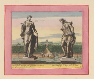 Statuen einer Nymphe mit Lorbeerkranz und einer Tänzerin