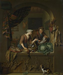 Kobieta i handlarz ryb w kuchni, 1713