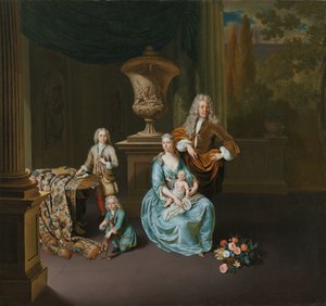 Diederik Baron van Leyden van Vlaardingen (1695-1764). Burmistrz Lejdy z żoną Sophią Diną de Rovere i synami Pieter, Jan en Adriaan Pompejus