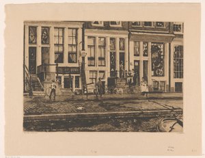 Widok domów na Oude Waal w Amsterdamie autorstwa Willem Witsen (signed by artist)