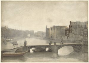 Widok na Binnen-Amstel we mgle autorstwa Willem Arnoldus Witsen