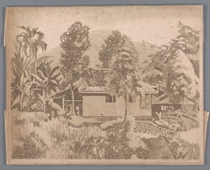 Dom z wulkanem Salak(?) w tle, Buitenzorg autorstwa Willem Arnoldus Witsen