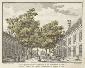 Widok na dziedziniec Leprozenhuis w Amsterdamie autorstwa Willem Writs