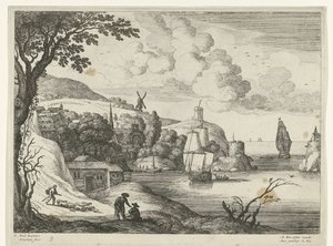 Wioska nad zatoką Włoskie pejzaże (tytuł serii) autorstwa Willem van Nieulandt (II)