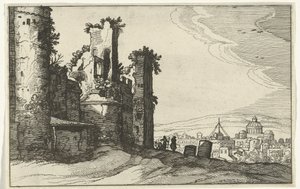 Widok na Rzym z Monte Pincio Rzymskie ruiny i nadmorskie krajobrazy (seria 1) (tytuł serii) autorstwa Willem van Nieulandt (II)