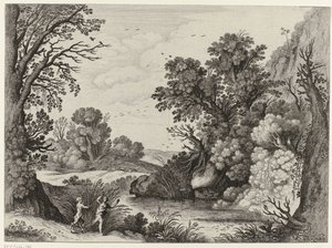 Krajobraz z Panem i Syrinx autorstwa Willem van Nieulandt (II)